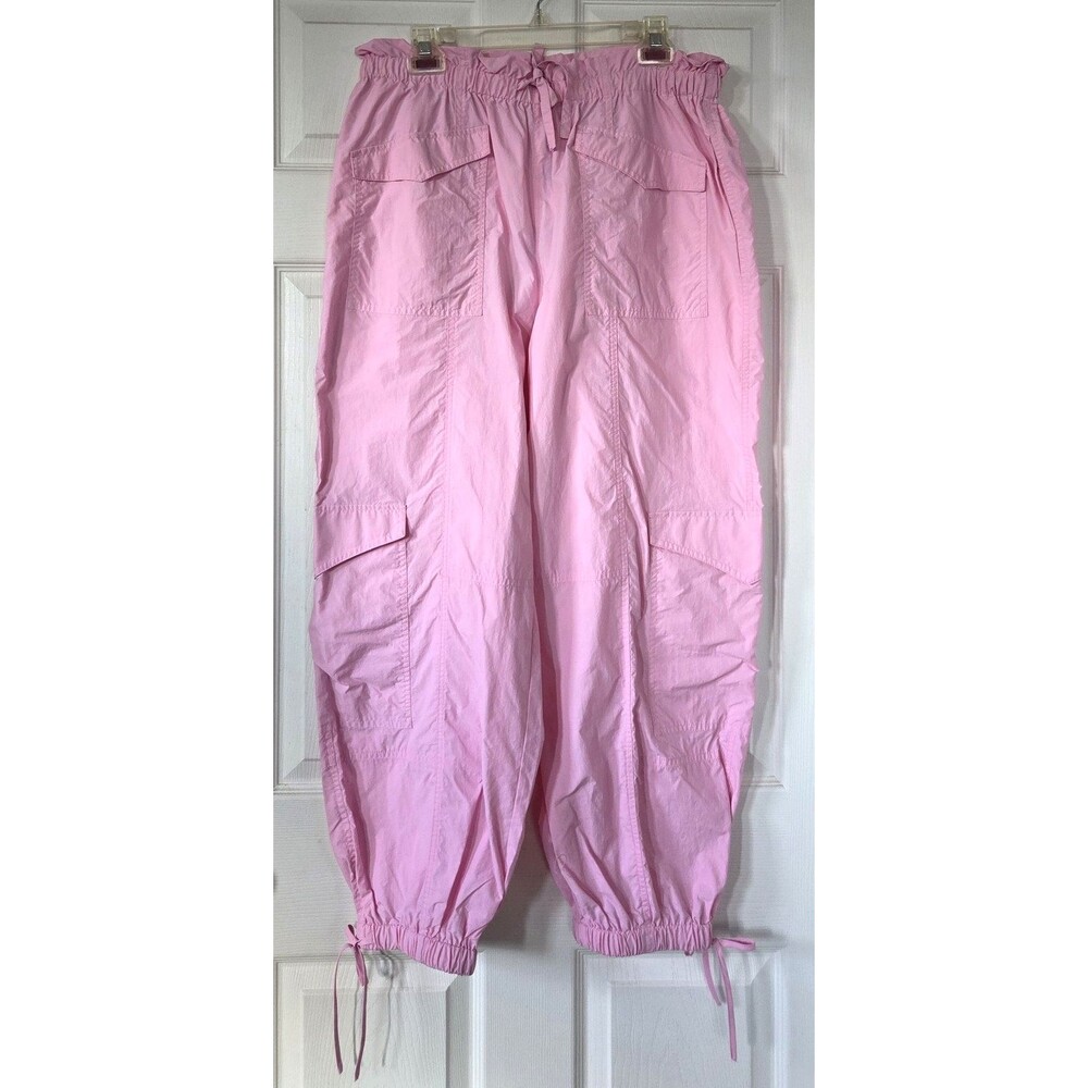 GIANNI BINI Pink Natasha Nylon Parachute Pants Elastic Waist Pockets Size 12 NWT